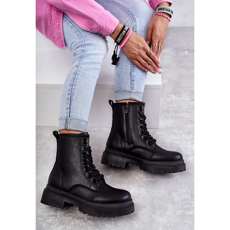 PE1 Bottes en cuir pour femmes Worker Noir Denila le noir