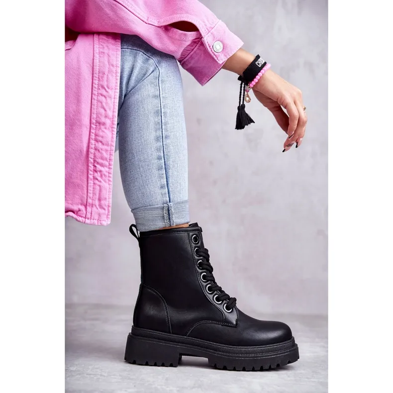 PE1 Bottes en cuir pour femmes Worker Noir Denila le noir