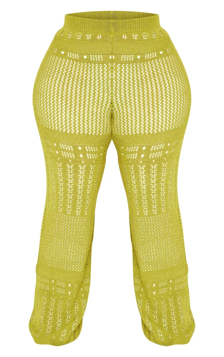 Plus Pantalon droit en maille tricot vert olive