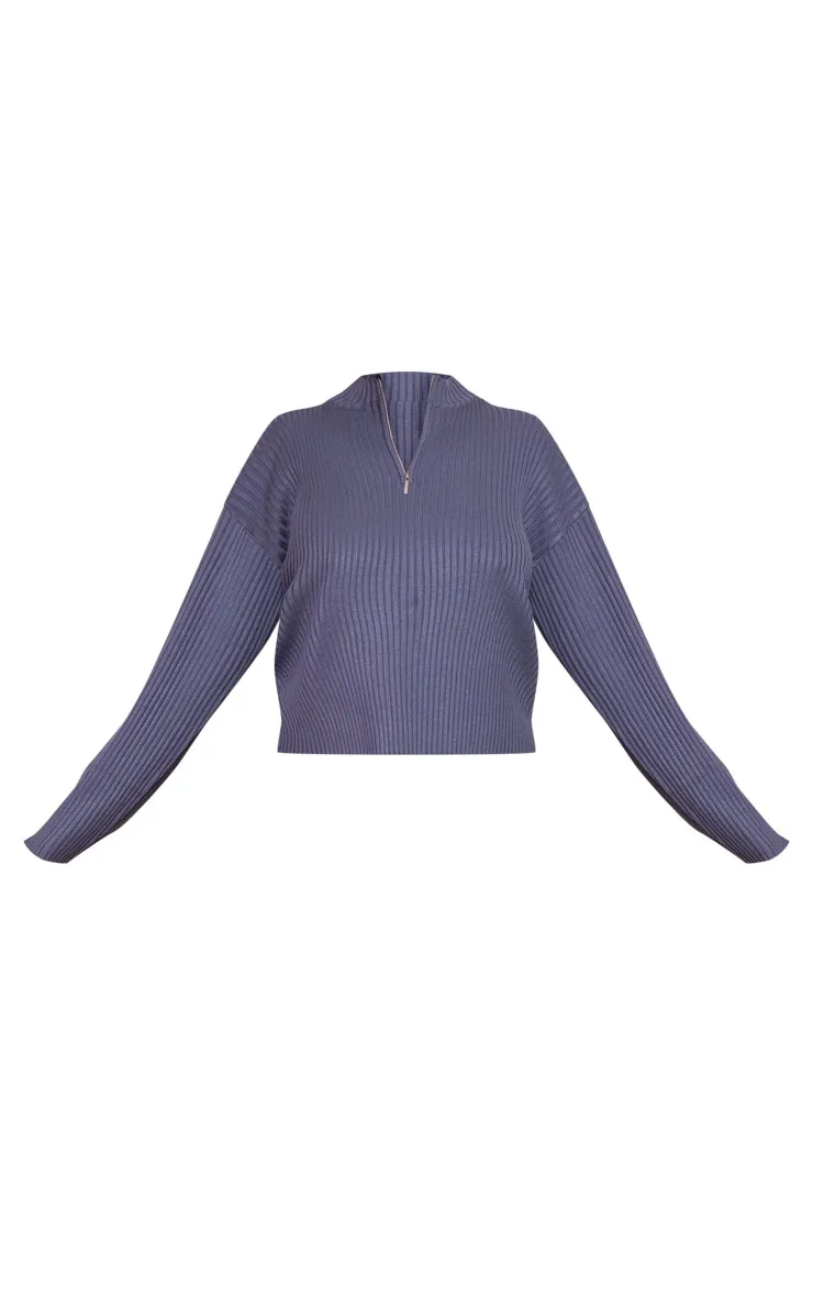 Plus Top manches longues en maille tricot bleu ardoise