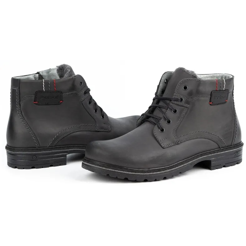 Polbut Bottes d'hiver en cuir pour hommes J35S gris