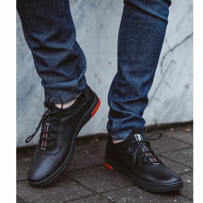 Polbut Chaussures décontractées pour hommes en cuir noir K24 le noir