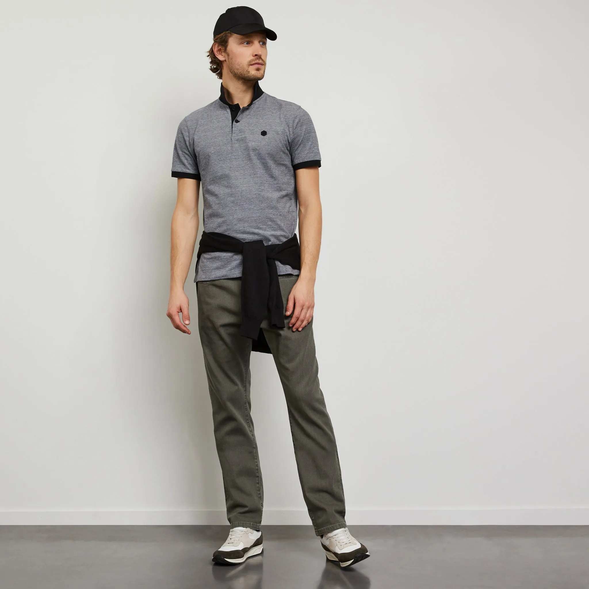 Polo gris uni en coton piqué