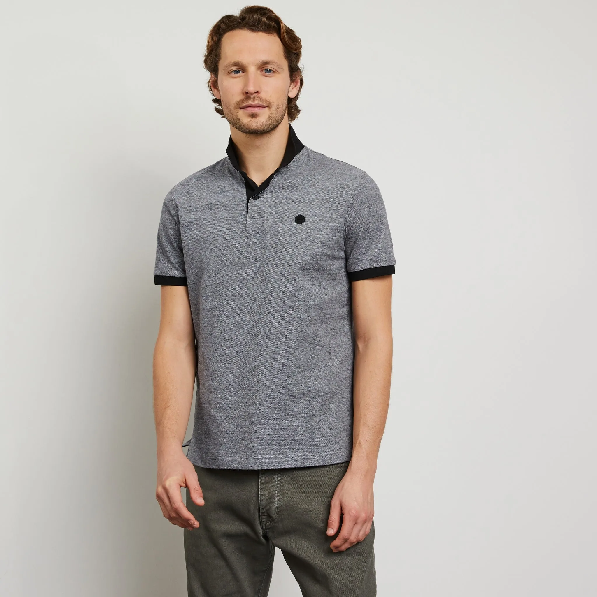 Polo gris uni en coton piqué