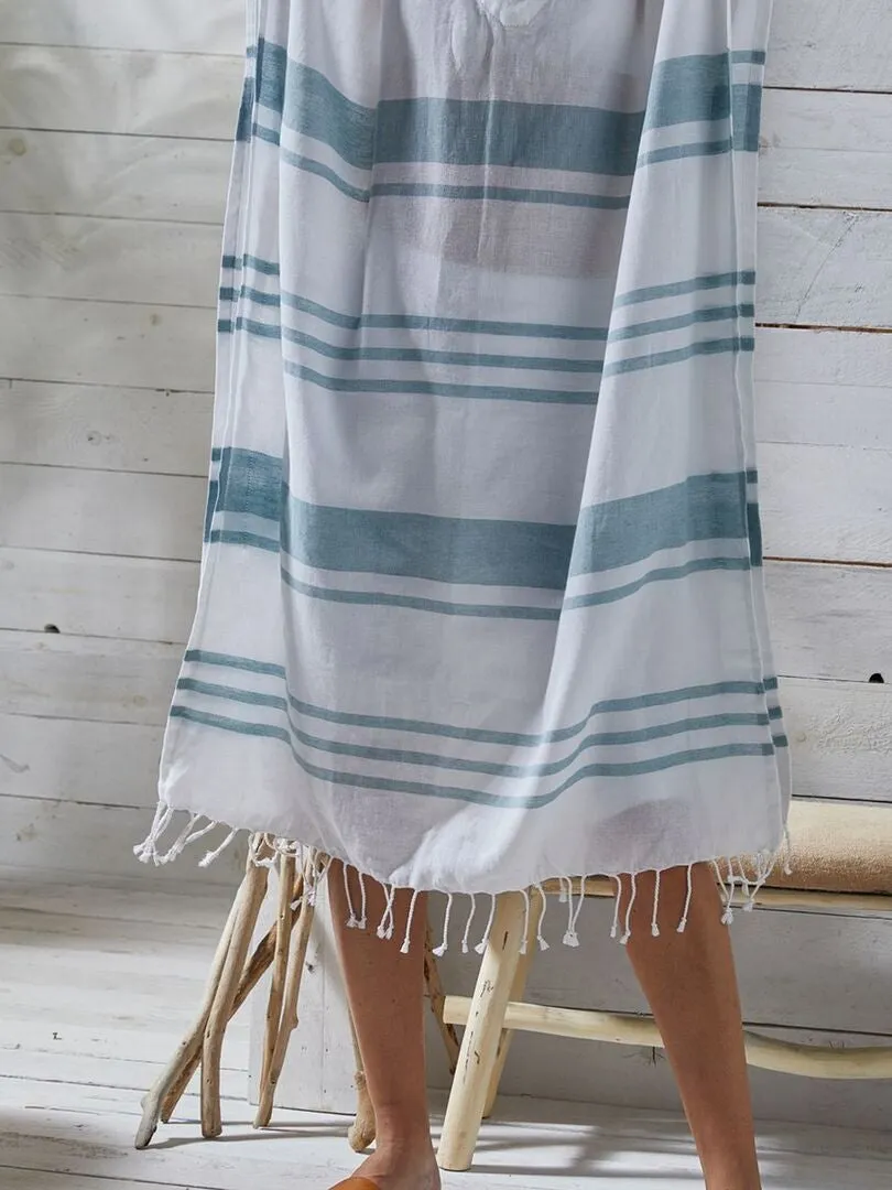 Poncho fouta avec franges - Bleu