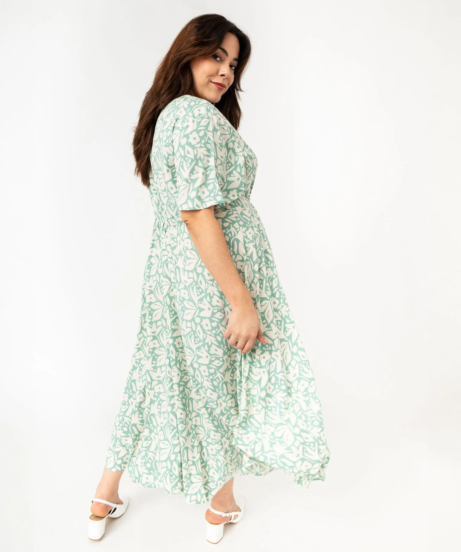 robe a manches courtes a motifs fleuris femme grande taille vert robes