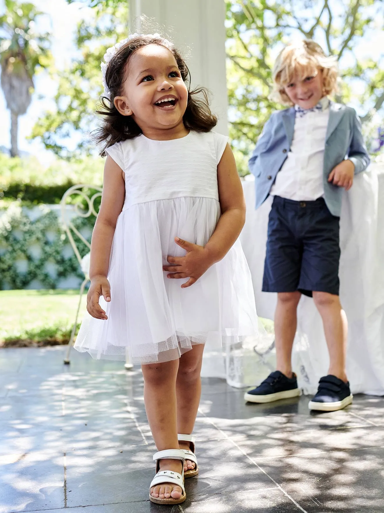 Robe de cérémonie bébé avec tulle blanc - Vertbaudet