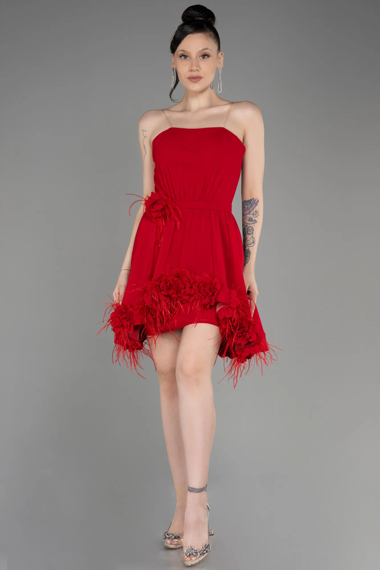 Robe de Cérémonie Courte Mousseline Rouge ABK2034