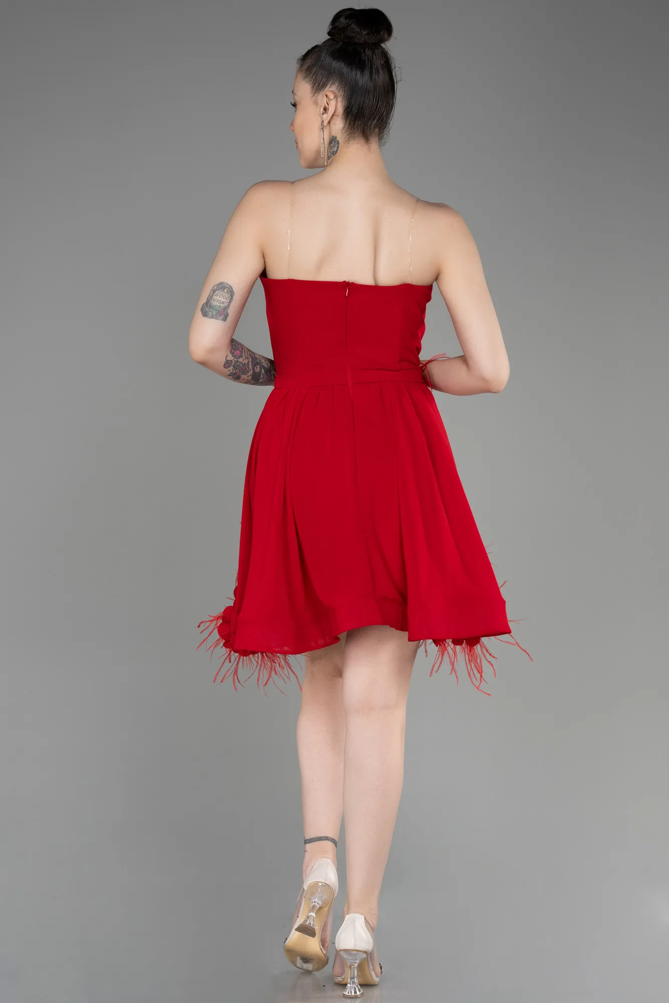 Robe de Cérémonie Courte Mousseline Rouge ABK2034