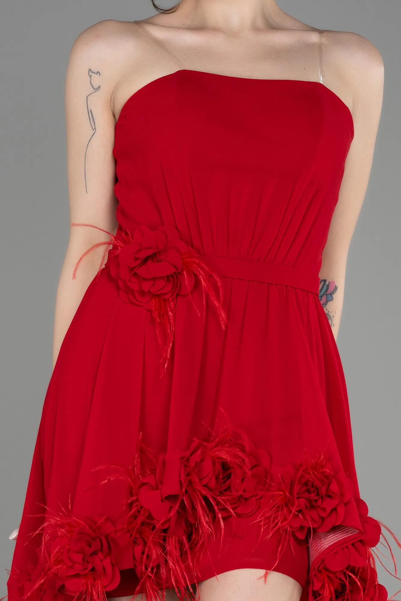 Robe de Cérémonie Courte Mousseline Rouge ABK2034