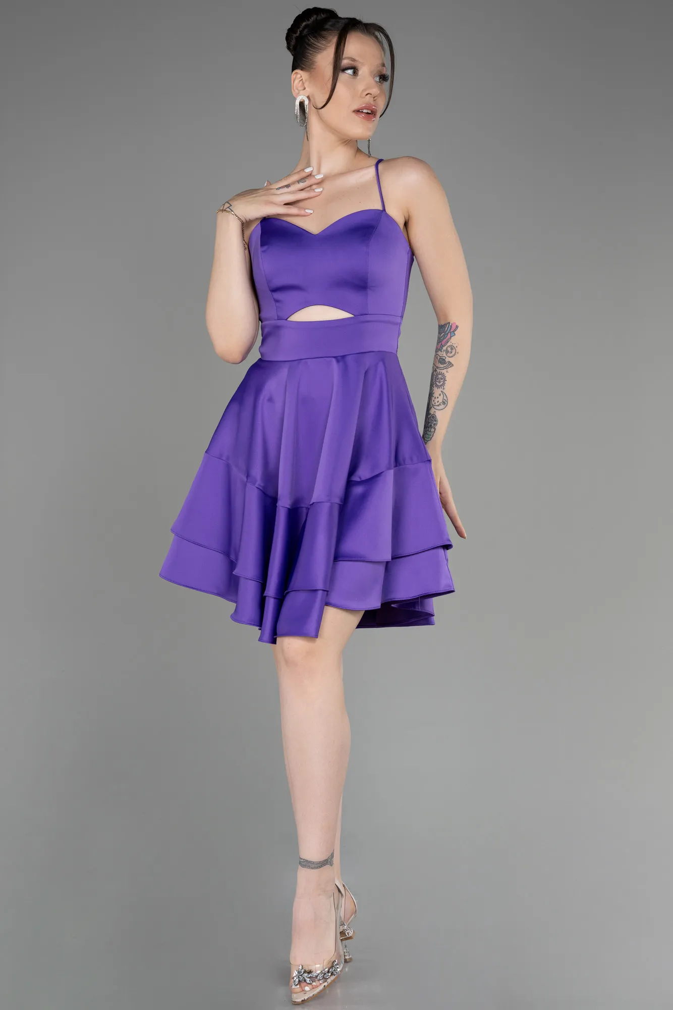 Robe de Cérémonie Courte Satin Violet ABK2042