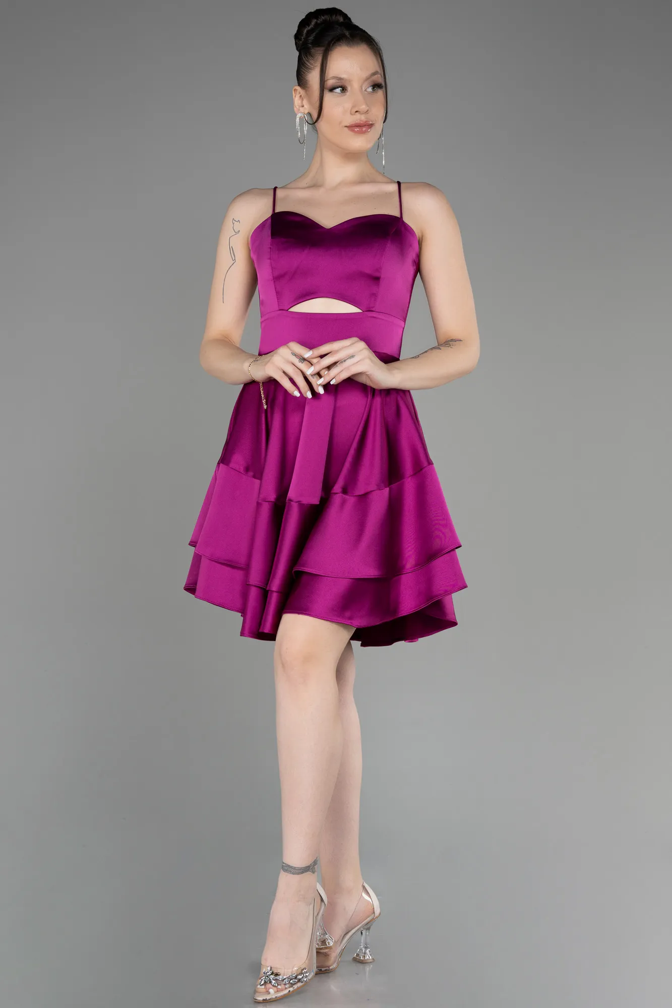 Robe de Cérémonie Courte Satin Violet ABK2042