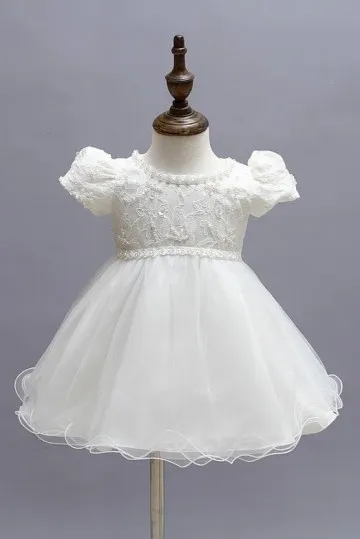 Robe de cérémonie en dentelle bébé fille à manche ballon