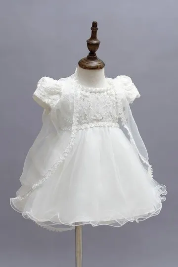 Robe de cérémonie en dentelle bébé fille à manche ballon