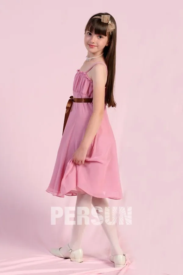 Robe de cérémonie fille courte décolleté carré plissée