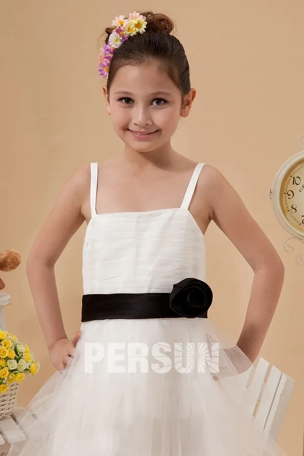 Robe de cérémonie fille décolleté carré accessoirisée d'une ceinture noire