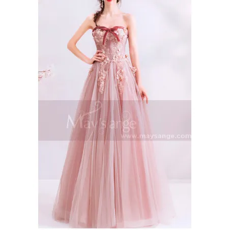 Robe de cérémonie longue rose bustier fleuri pour mariage