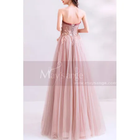 Robe de cérémonie longue rose bustier fleuri pour mariage