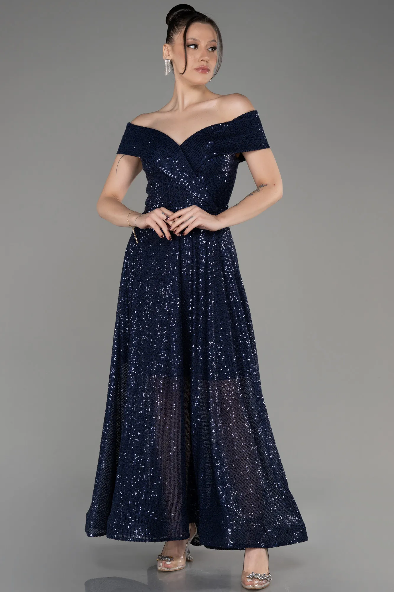 Robe De Cérémonie Midi Bleu Marine ABK2048