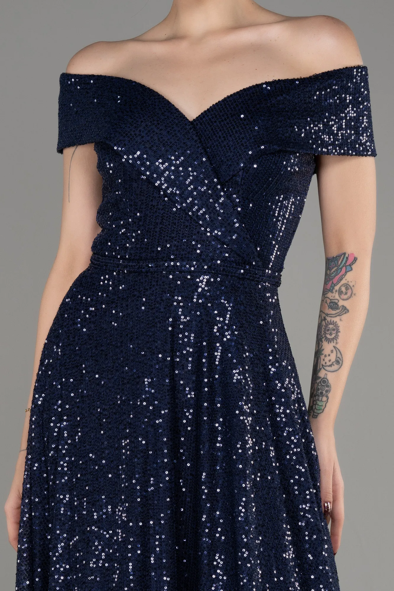 Robe De Cérémonie Midi Bleu Marine ABK2048