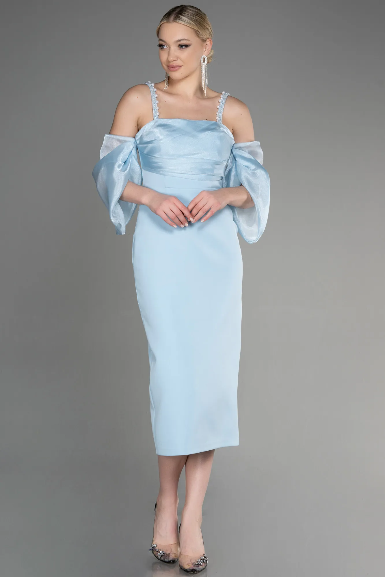 Robe De Cérémonie Midi Bleu Saxe ABK1906