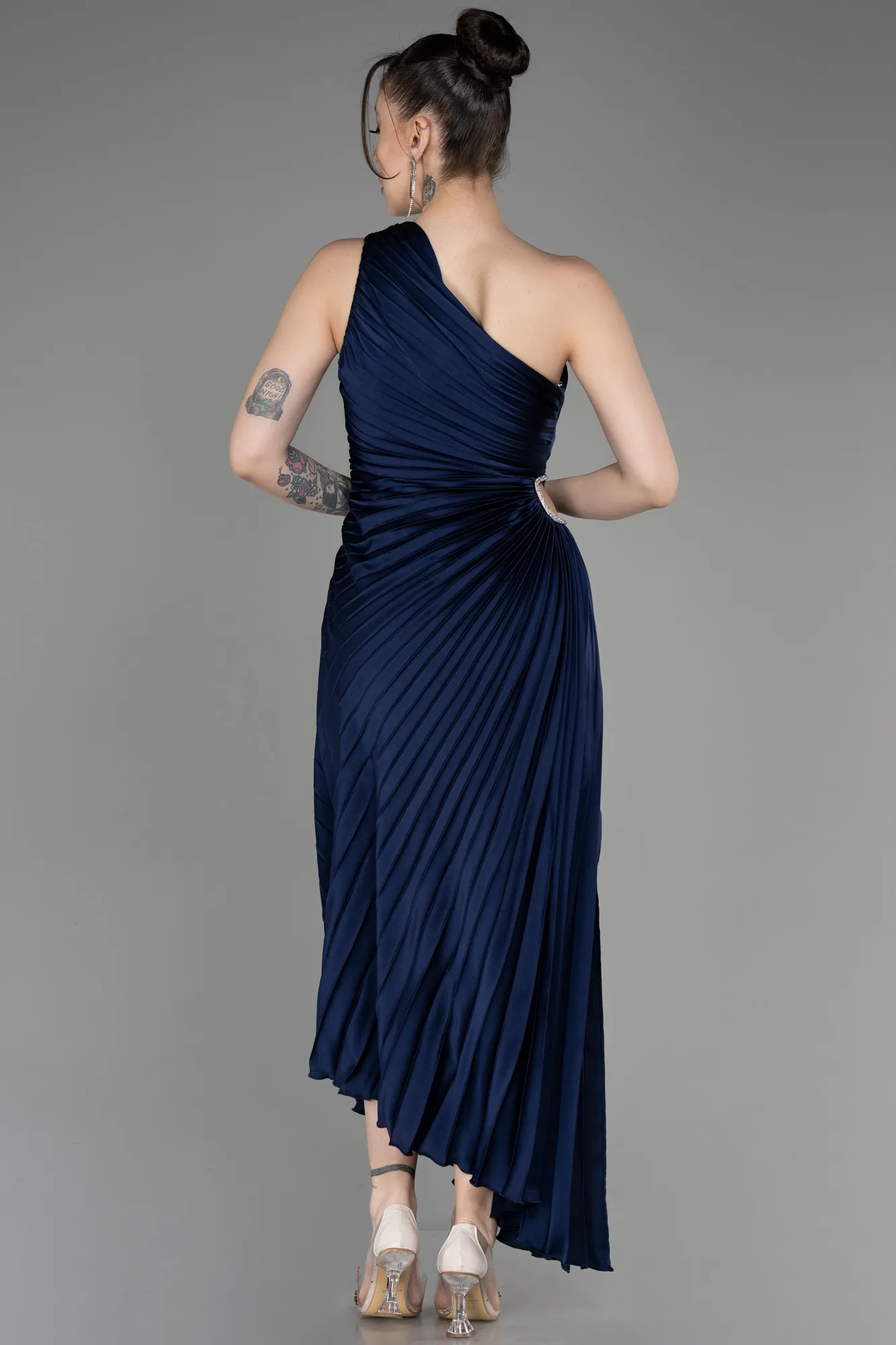 Robe de Cérémonie Midi Satin Bleu Marine ABK2046