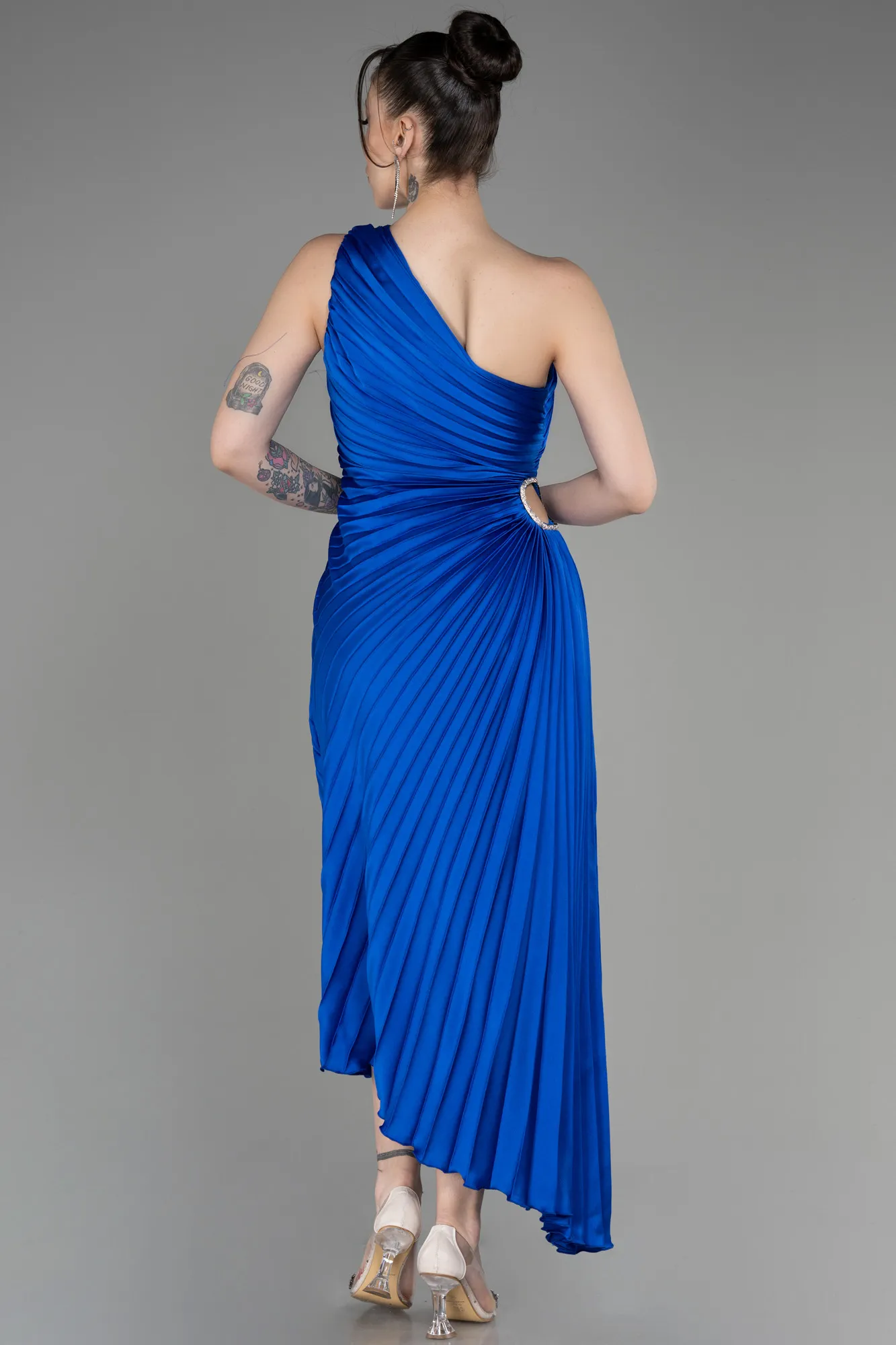 Robe de Cérémonie Midi Satin Bleu Marine ABK2046