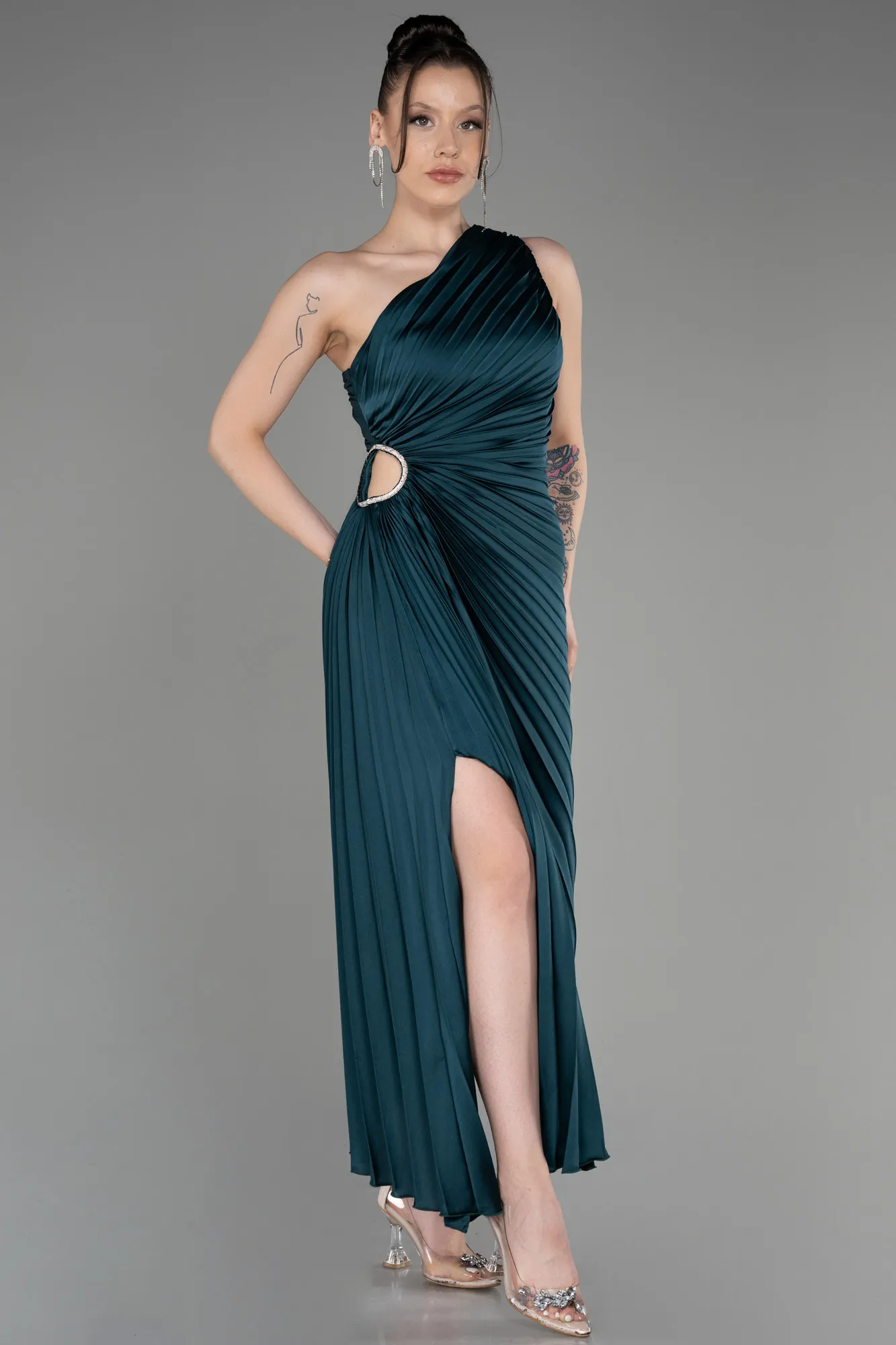 Robe de Cérémonie Midi Satin Bleu Marine ABK2046