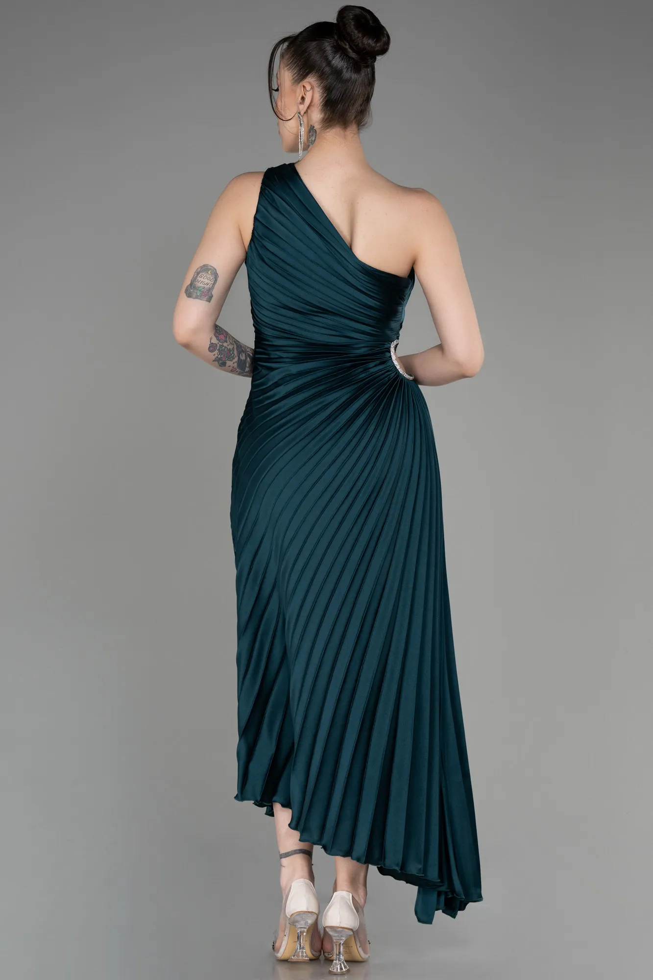 Robe de Cérémonie Midi Satin Bleu Marine ABK2046