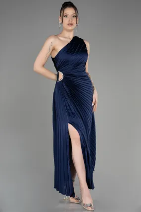 Robe de Cérémonie Midi Satin Bleu Marine ABK2046