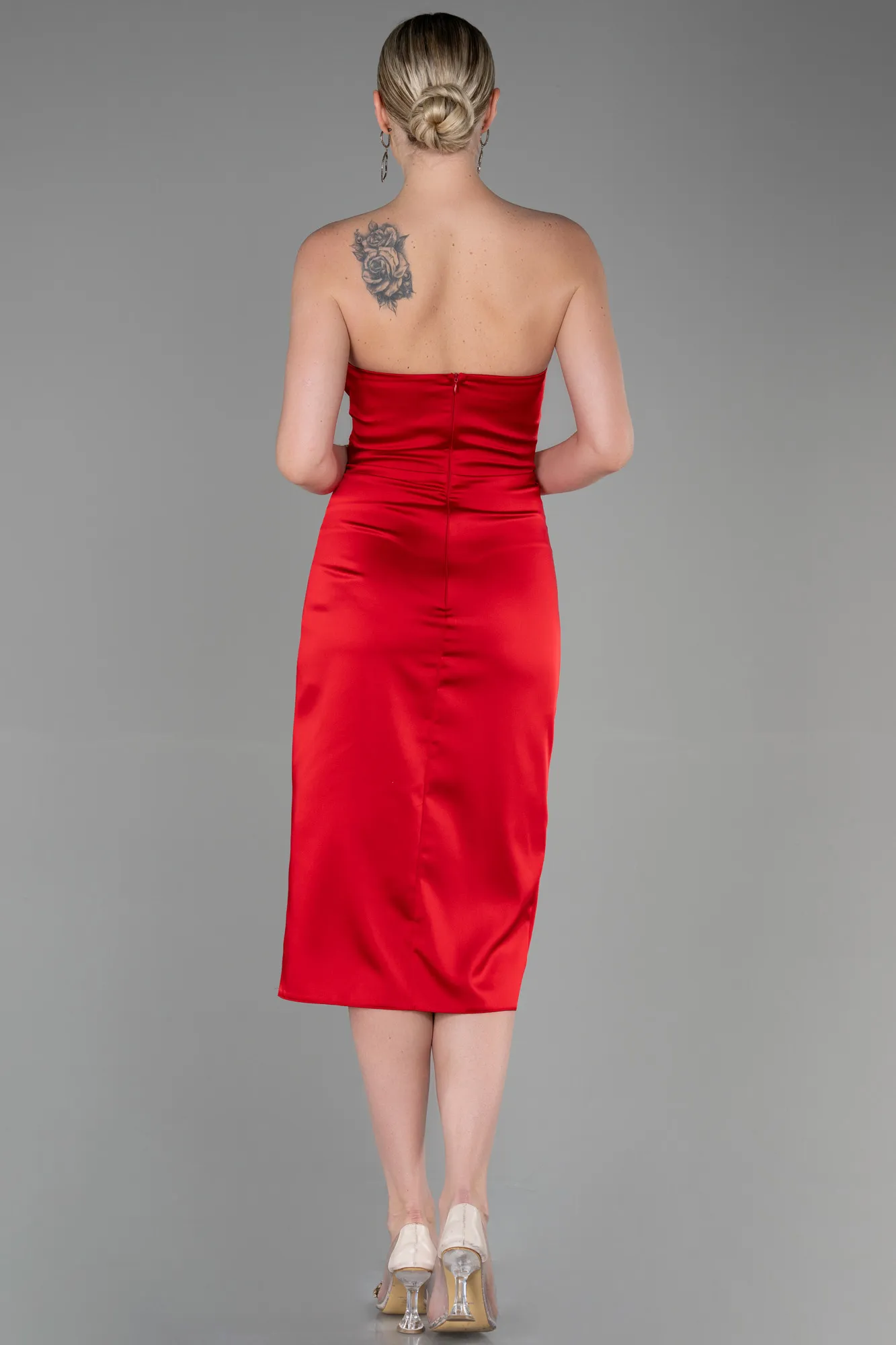 Robe de Cérémonie Midi Satin Rouge ABK1845