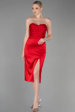 Robe de Cérémonie Midi Satin Rouge ABK1845