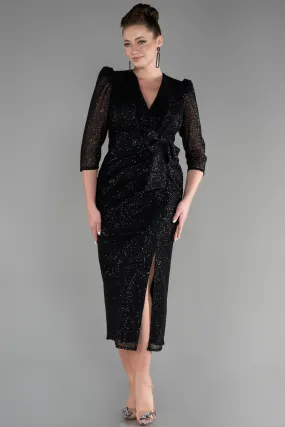 Robe de Cérémonie Midi Squameuse Noir ABK1935