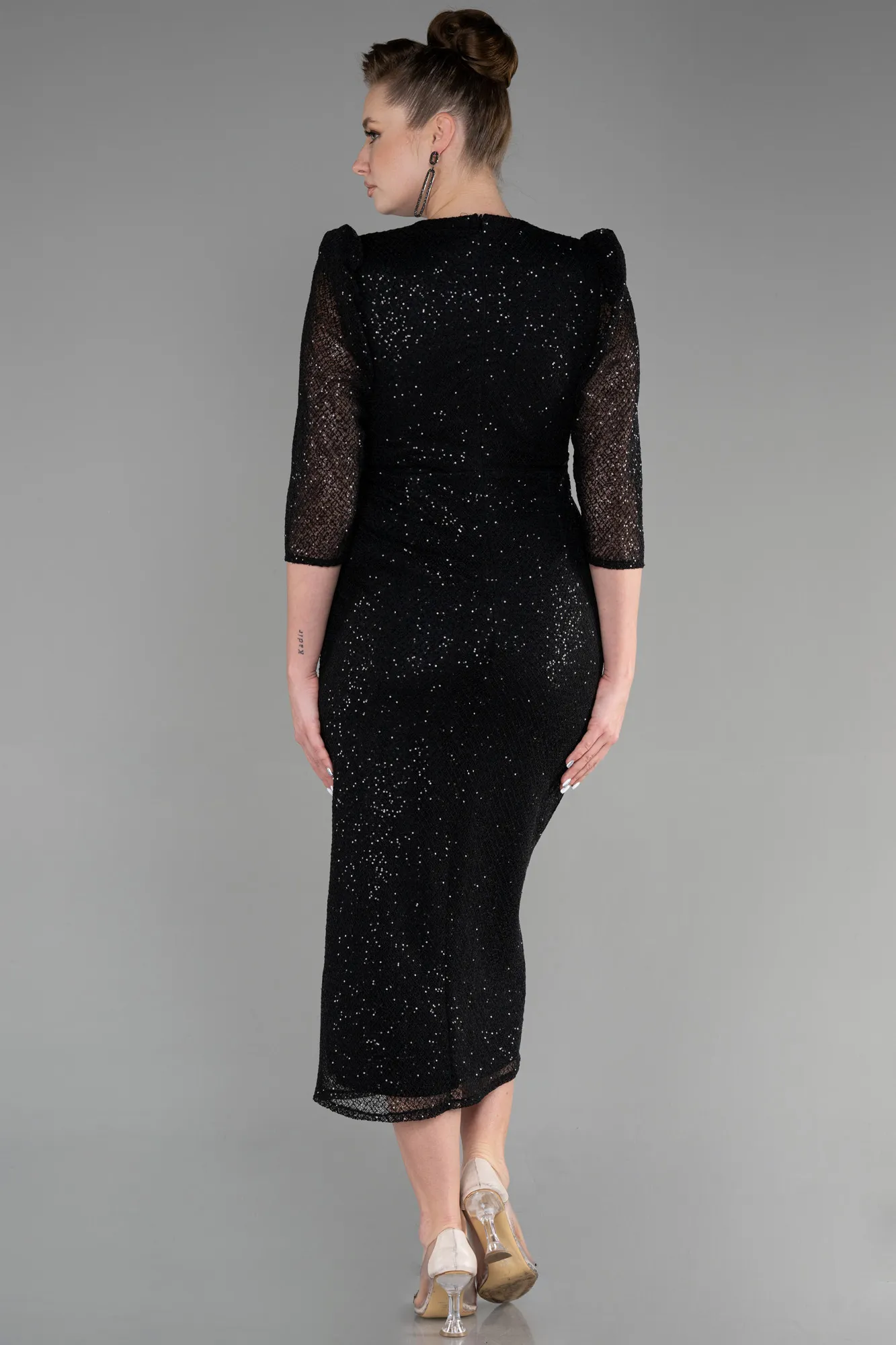 Robe de Cérémonie Midi Squameuse Noir ABK1935