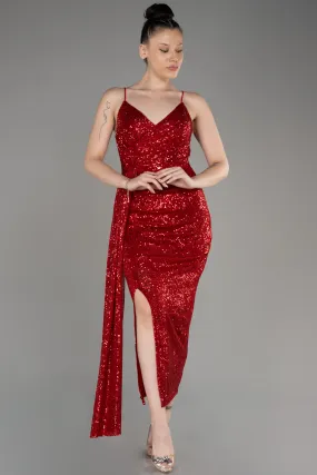 Robe de Cérémonie Midi Squameuse Rouge ABK2071