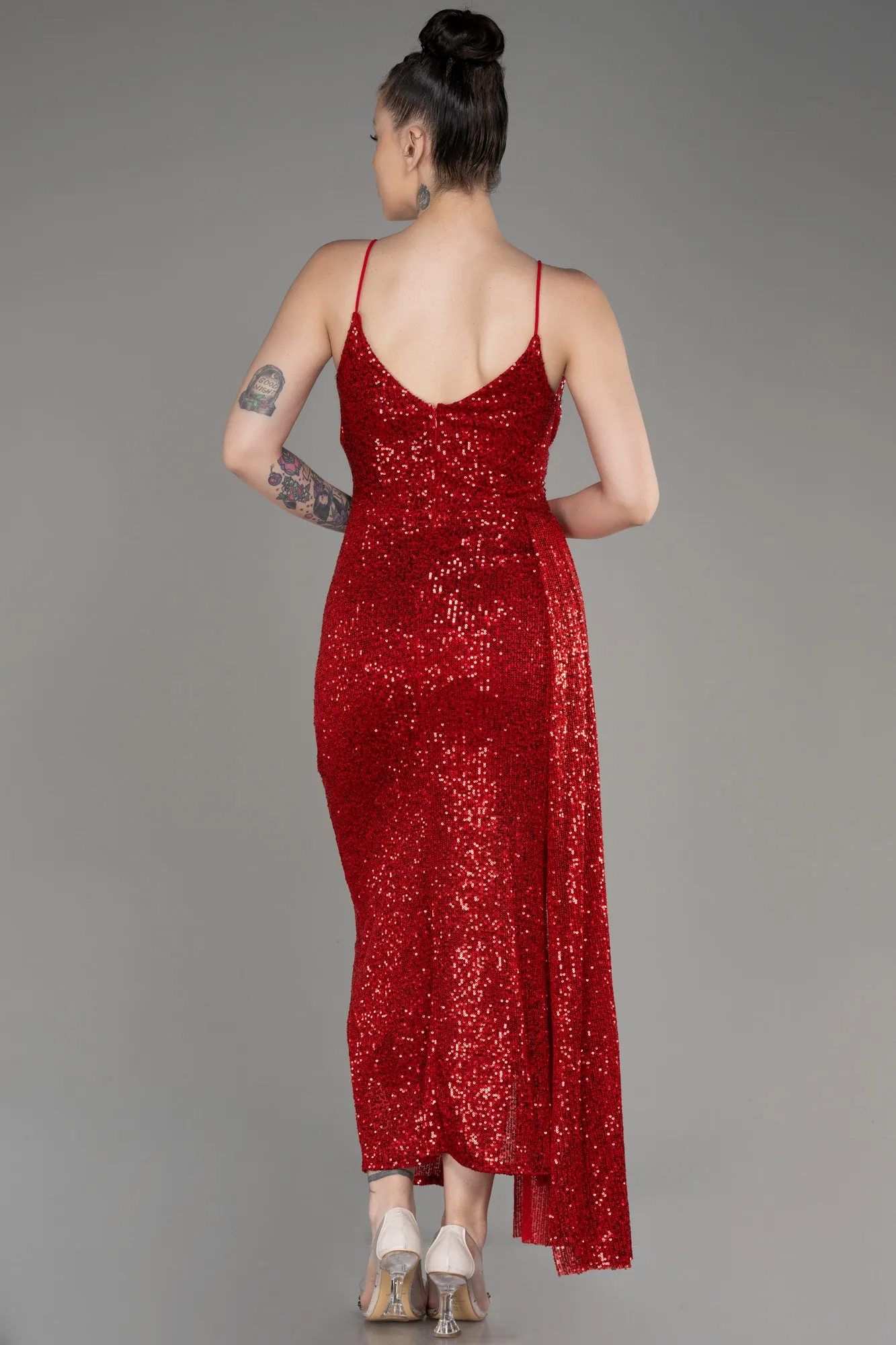 Robe de Cérémonie Midi Squameuse Rouge ABK2071