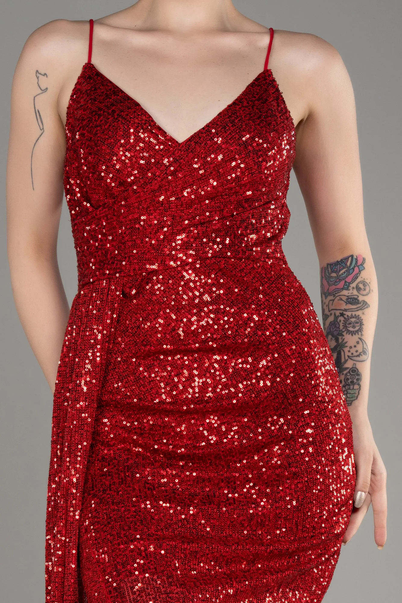 Robe de Cérémonie Midi Squameuse Rouge ABK2071