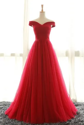 Robe de cérémonie rubis princesse élégante épaule dénudée