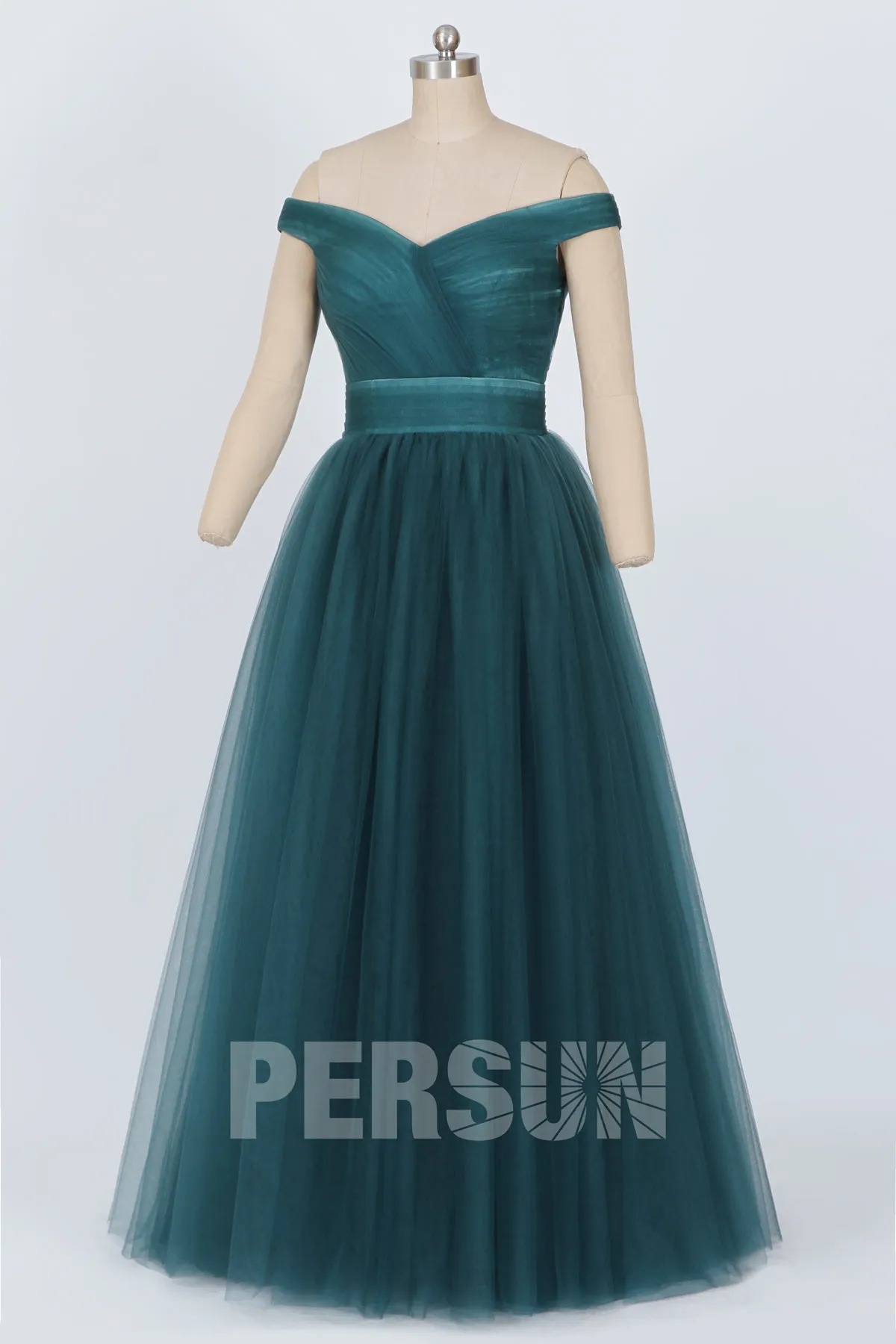 Robe de cérémonie rubis princesse élégante épaule dénudée