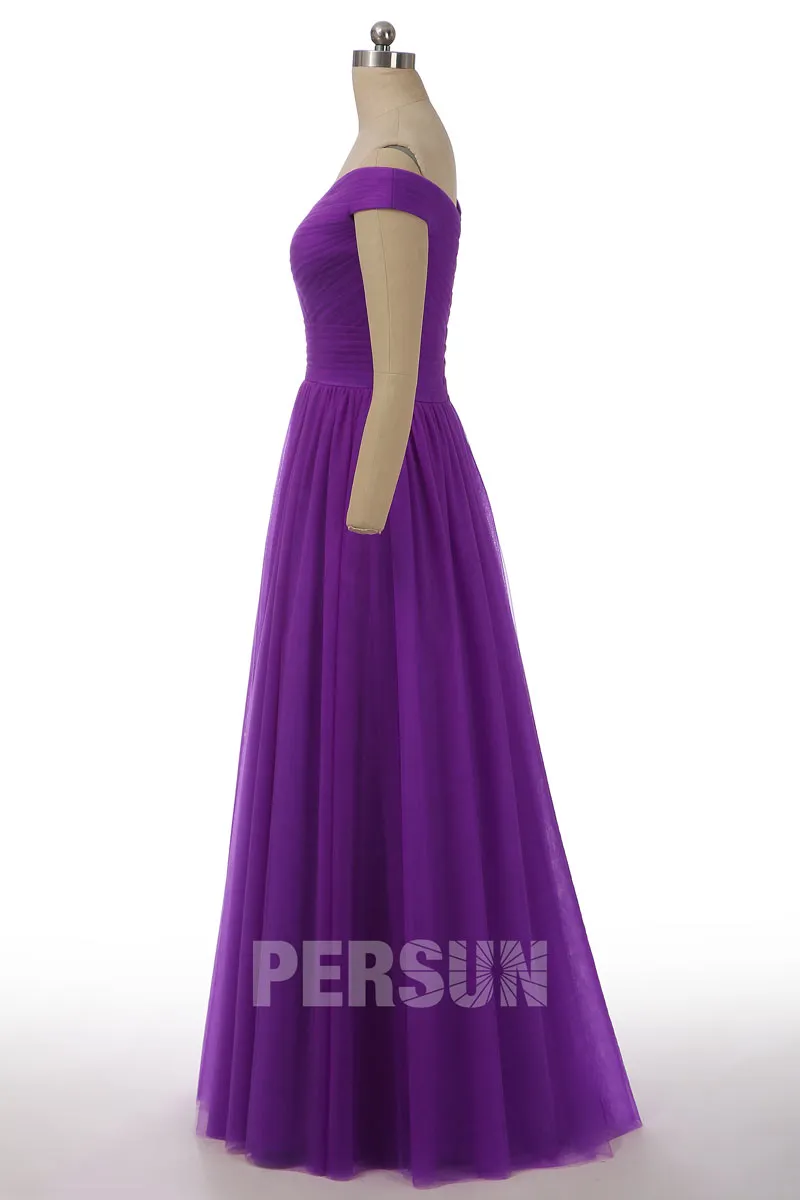 Robe de cérémonie rubis princesse élégante épaule dénudée