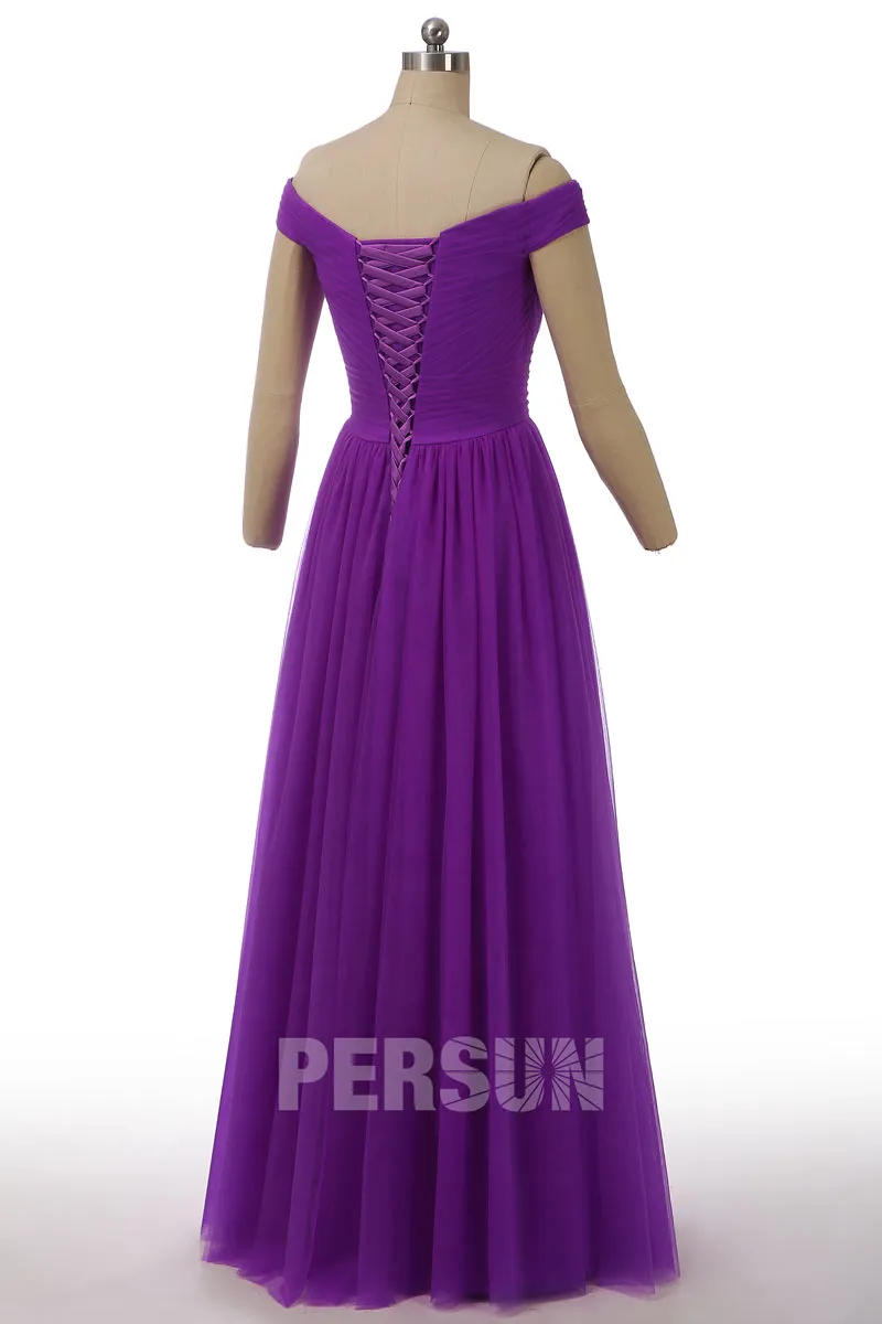 Robe de cérémonie rubis princesse élégante épaule dénudée