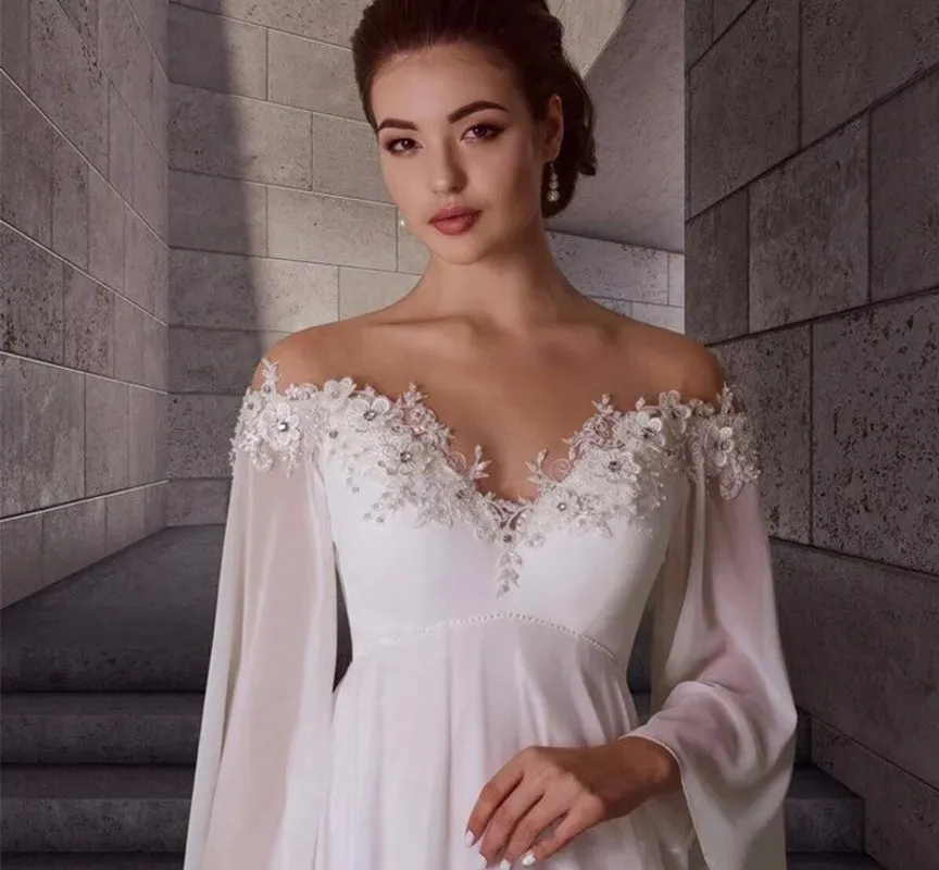 Robe De Mariée De Maternité En Mousseline De Soie, Manches Longues, Robes De Mariée Enceintes, Élégantes Et Simples, YD, 2024 Du