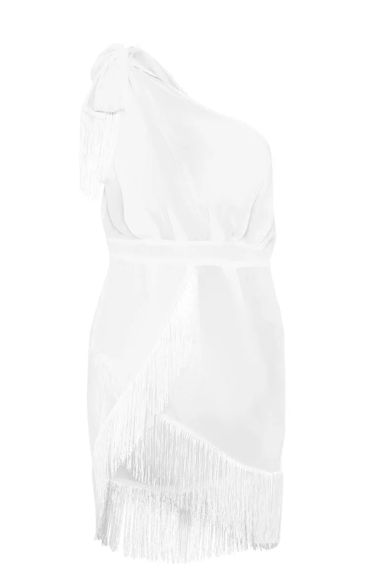 Robe de plage asymétrique à franges blanche