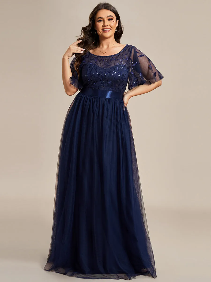 Robe de soirée brodée à manches courtes pour femmes de Grande taille