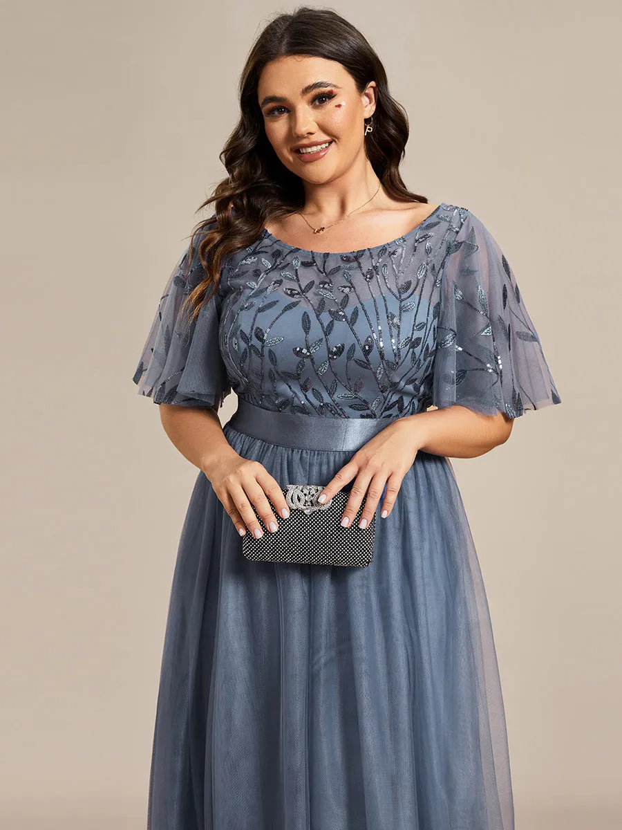 Robe de soirée brodée à manches courtes pour femmes de Grande taille