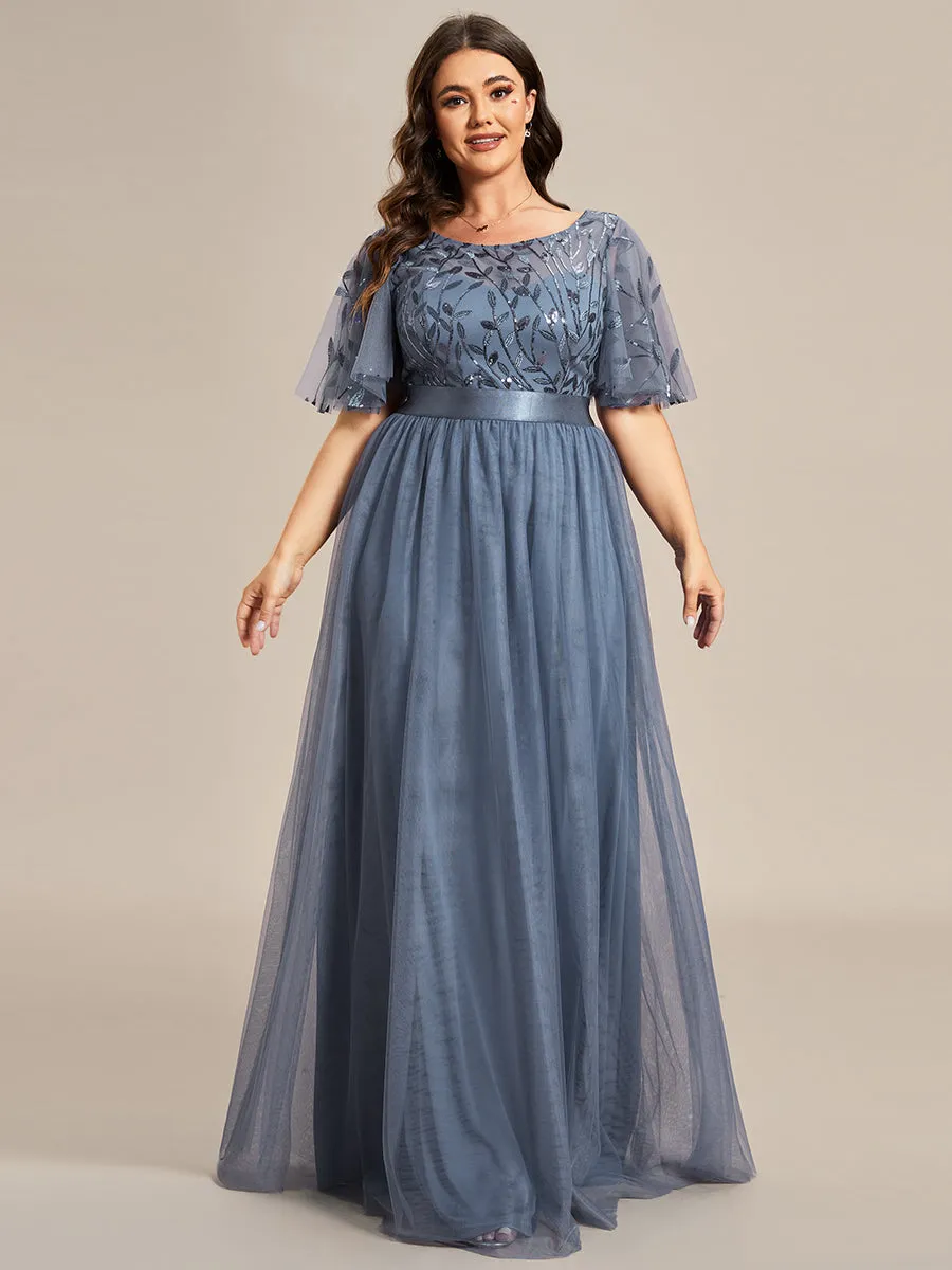 Robe de soirée brodée à manches courtes pour femmes de Grande taille