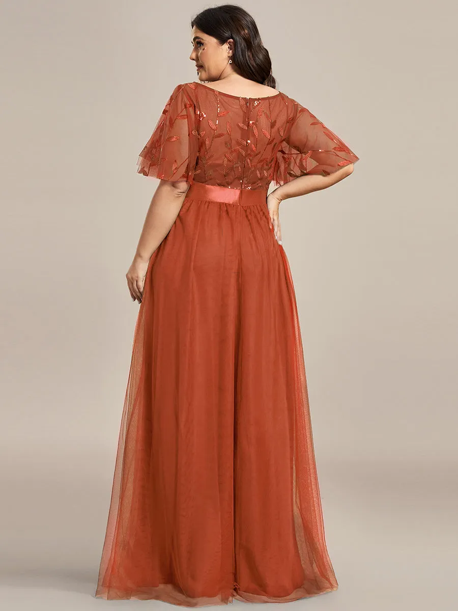 Robe de soirée brodée à manches courtes pour femmes de Grande taille