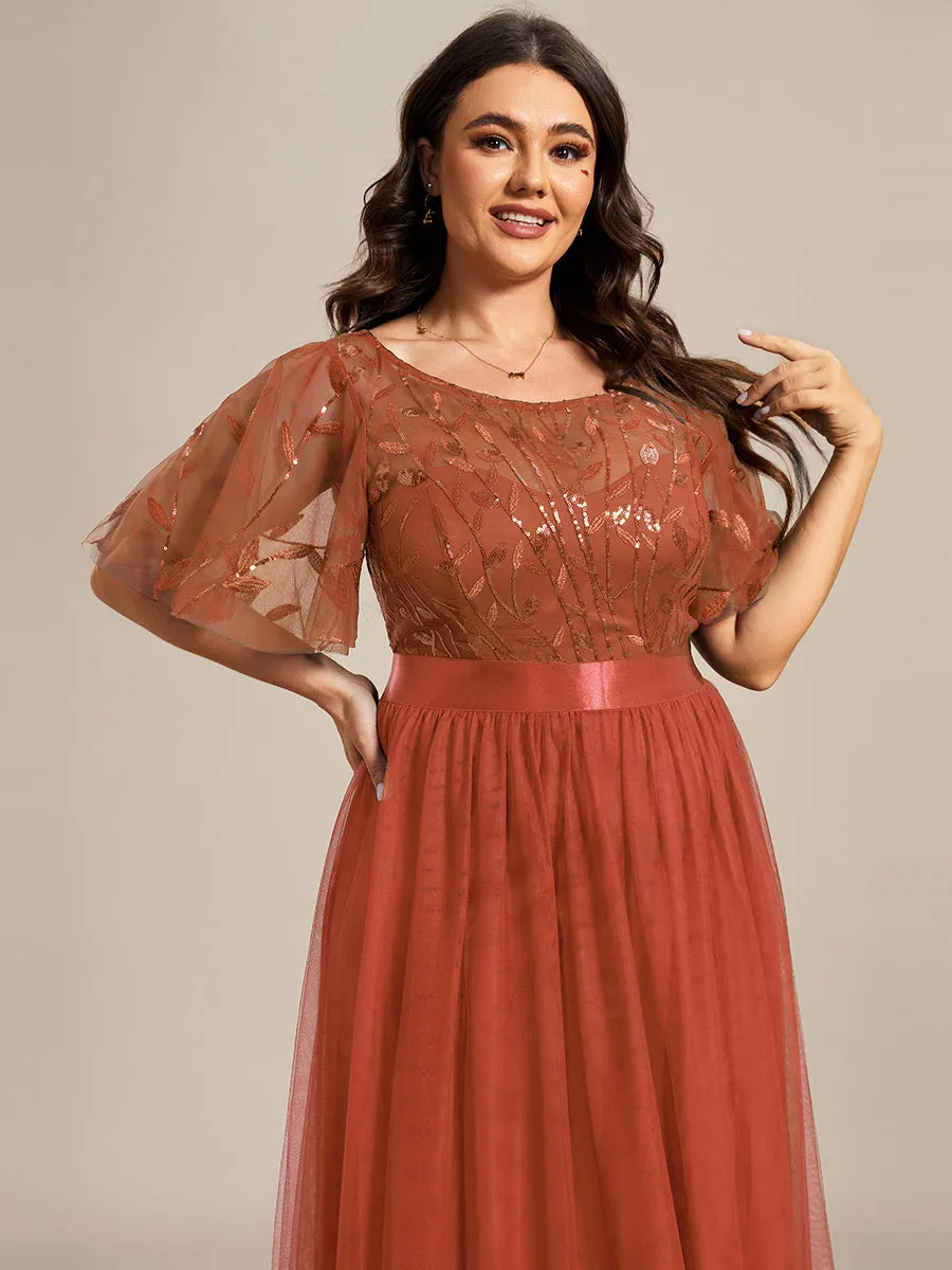 Robe de soirée brodée à manches courtes pour femmes de Grande taille