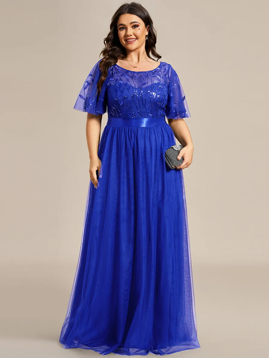 Robe de soirée brodée à manches courtes pour femmes de Grande taille