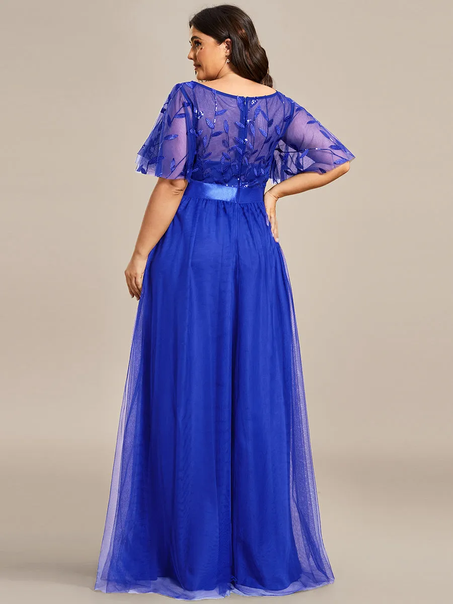 Robe de soirée brodée à manches courtes pour femmes de Grande taille